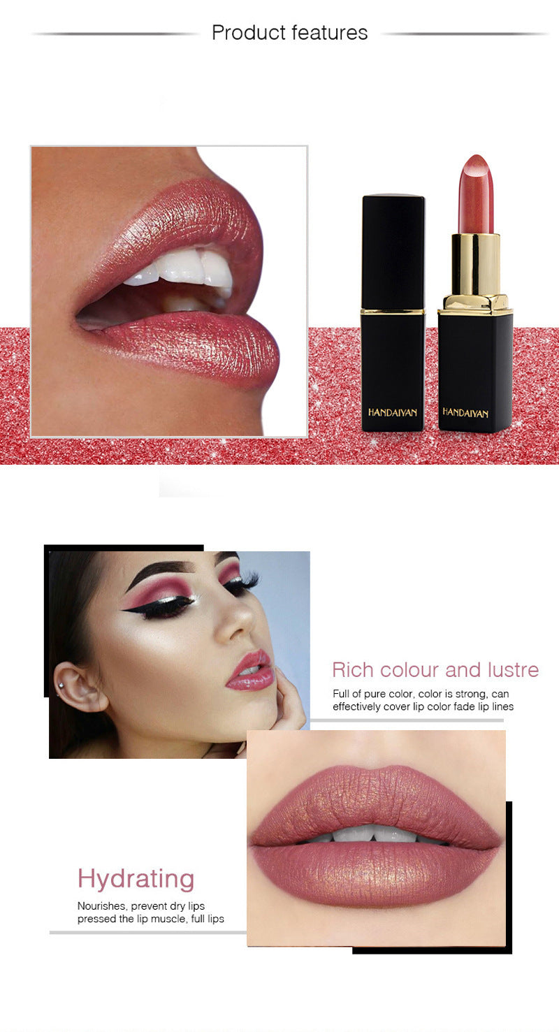 Shiny Metallic Color-Changing Lipstick – Pearlescent Gilt Finish with Temperature-Reactive Tint
