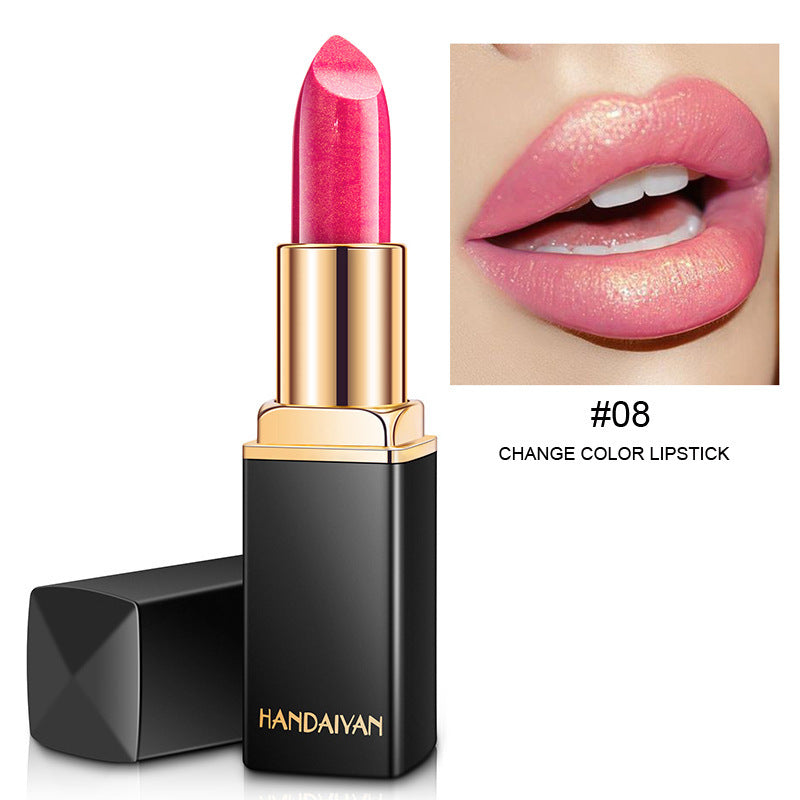 Shiny Metallic Color-Changing Lipstick – Pearlescent Gilt Finish with Temperature-Reactive Tint