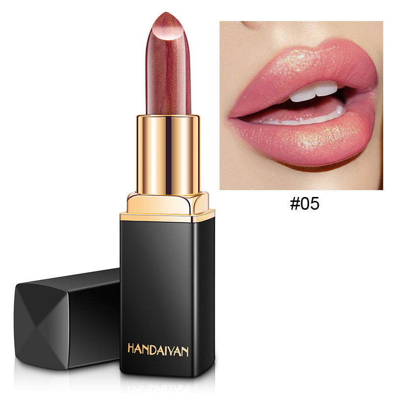 Shiny Metallic Color-Changing Lipstick – Pearlescent Gilt Finish with Temperature-Reactive Tint