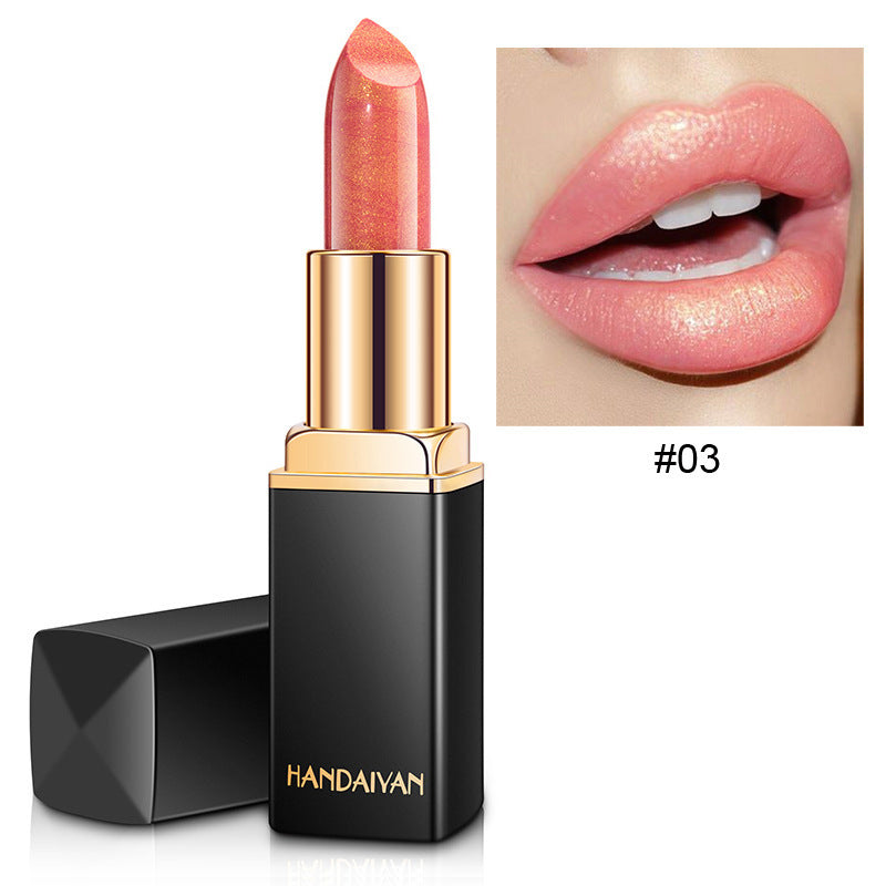 Shiny Metallic Color-Changing Lipstick – Pearlescent Gilt Finish with Temperature-Reactive Tint
