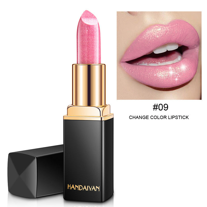 Shiny Metallic Color-Changing Lipstick – Pearlescent Gilt Finish with Temperature-Reactive Tint