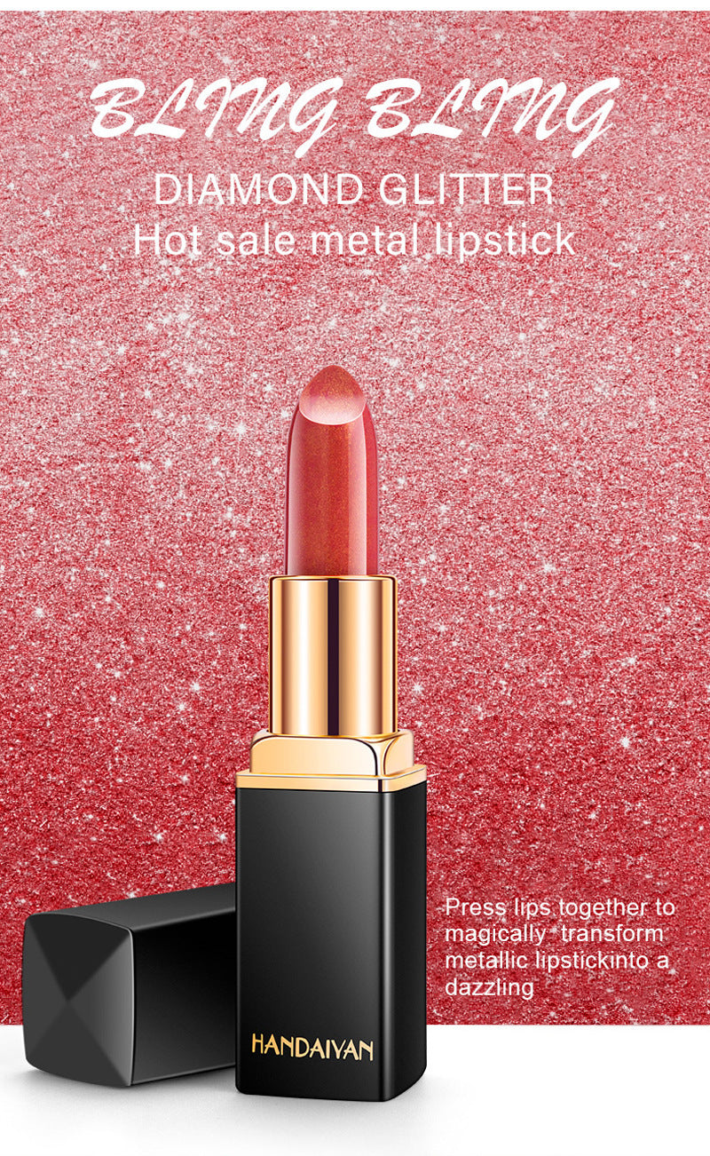 Shiny Metallic Color-Changing Lipstick – Pearlescent Gilt Finish with Temperature-Reactive Tint