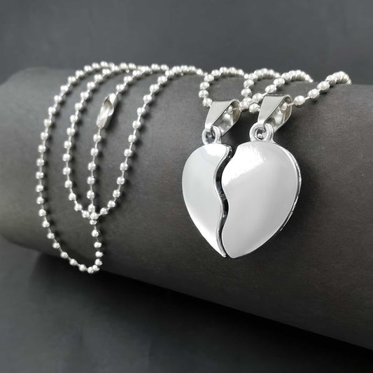 Silver Plated Couple Pendant Set – Matching Love Necklaces for Him & Her