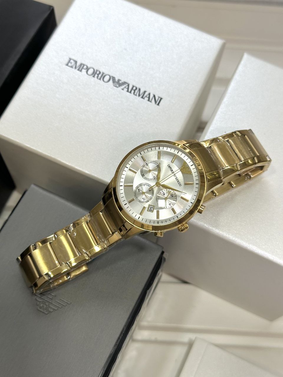 Emporio Armani Men's Royal Gold Stainless Steel Watch with White Dial