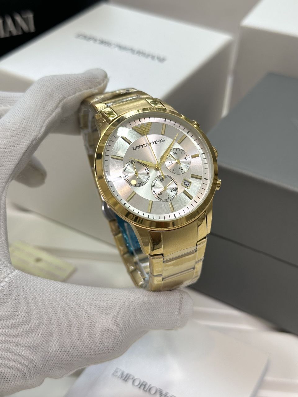 Emporio Armani Men's Royal Gold Stainless Steel Watch with White Dial