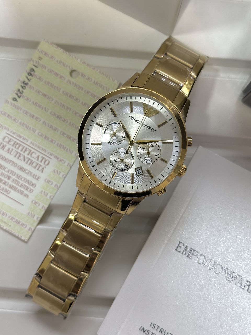 Emporio Armani Men's Royal Gold Stainless Steel Watch with White Dial