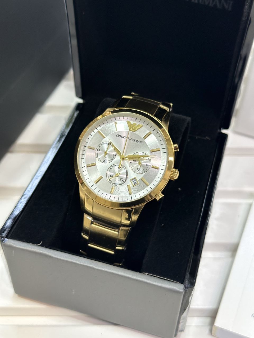 Emporio Armani Men's Royal Gold Stainless Steel Watch with White Dial