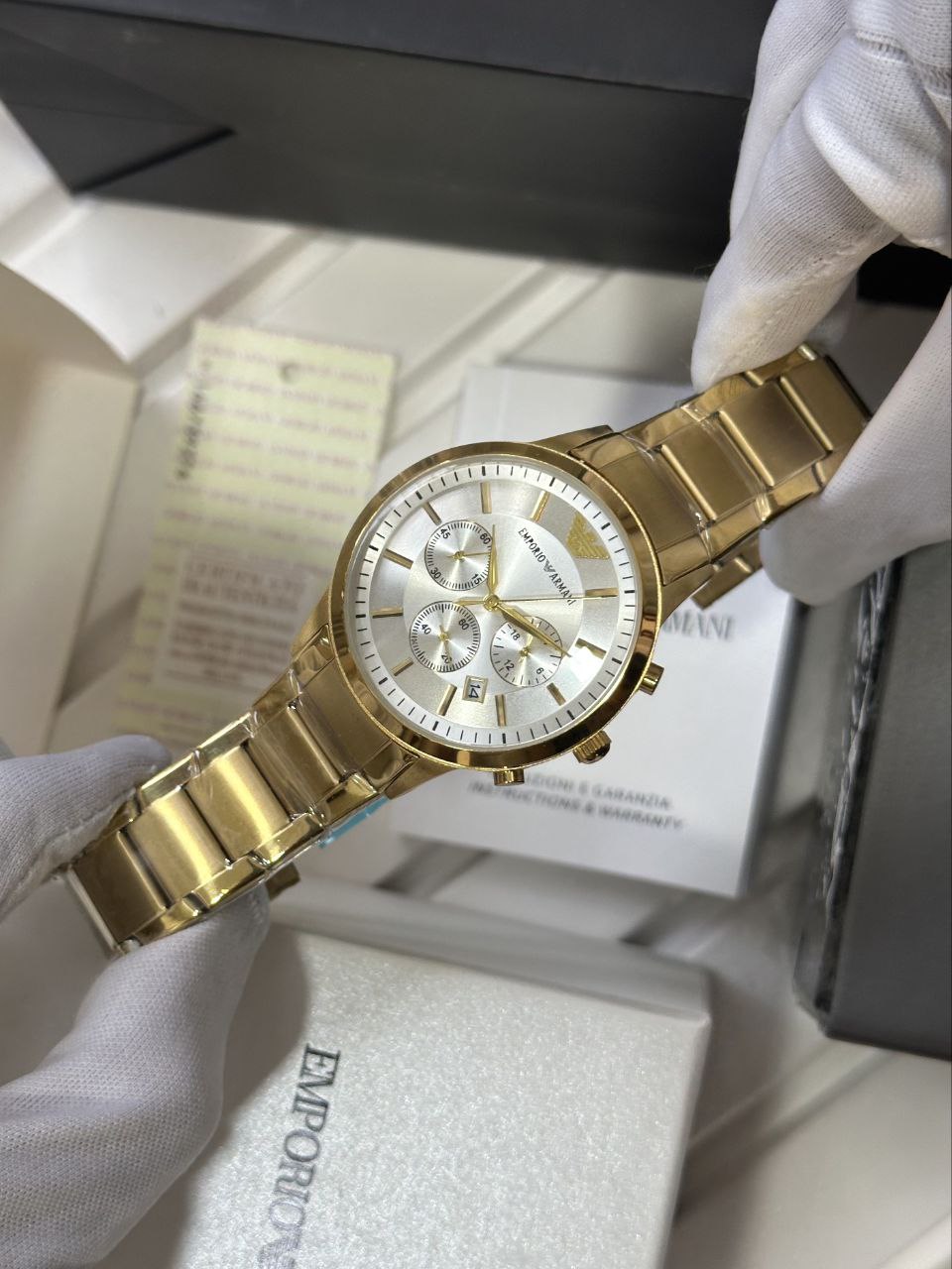 Emporio Armani Men's Royal Gold Stainless Steel Watch with White Dial