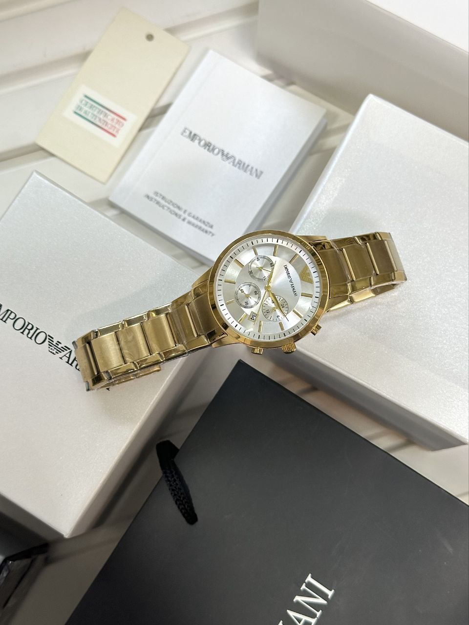Emporio Armani Men's Royal Gold Stainless Steel Watch with White Dial