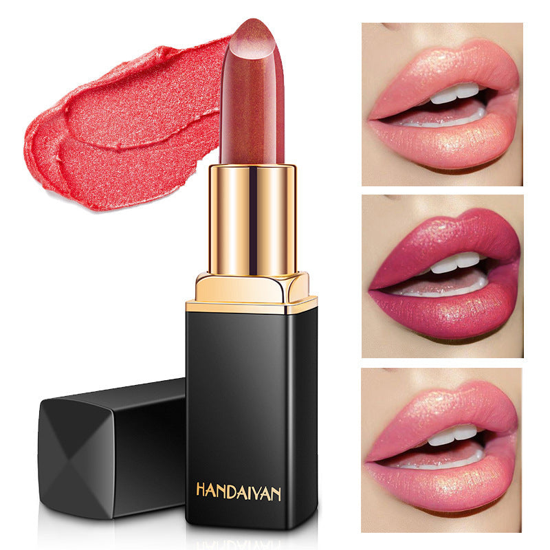 Shiny Metallic Color-Changing Lipstick – Pearlescent Gilt Finish with Temperature-Reactive Tint