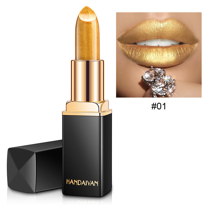 Shiny Metallic Color-Changing Lipstick – Pearlescent Gilt Finish with Temperature-Reactive Tint