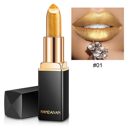 Shiny Metallic Color-Changing Lipstick – Pearlescent Gilt Finish with Temperature-Reactive Tint