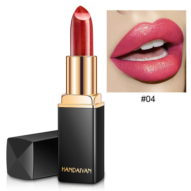 Shiny Metallic Color-Changing Lipstick – Pearlescent Gilt Finish with Temperature-Reactive Tint