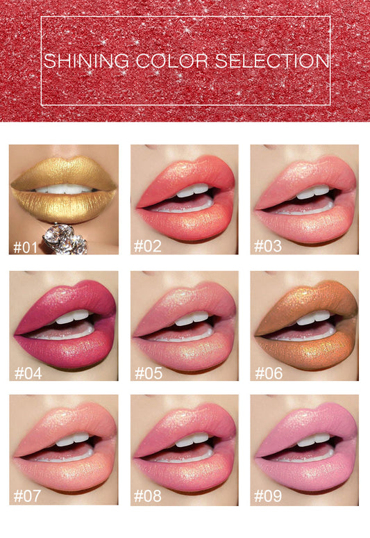 Shiny Metallic Color-Changing Lipstick – Pearlescent Gilt Finish with Temperature-Reactive Tint
