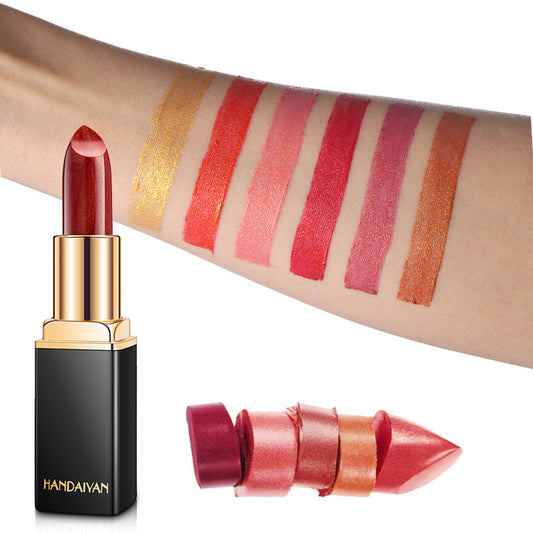 Shiny Metallic Color-Changing Lipstick – Pearlescent Gilt Finish with Temperature-Reactive Tint