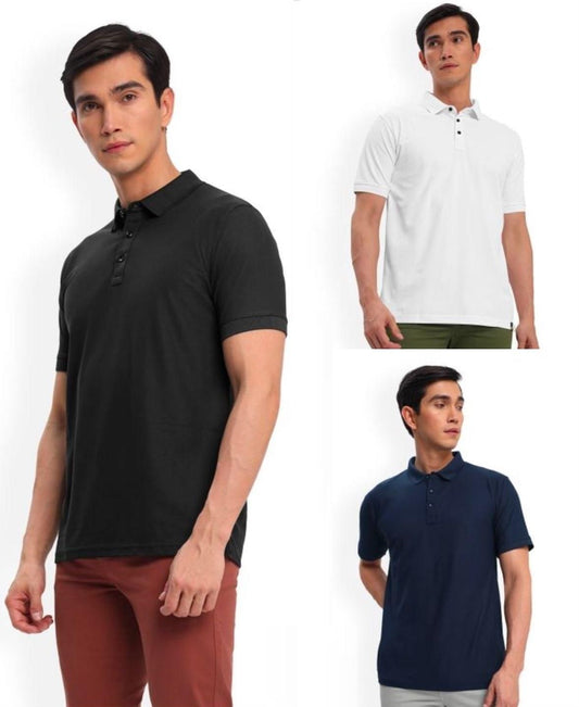 Men's Poly Cotton Polo T-Shirts (Pack of 3) - Half Sleeve, Solid Colors, Regular Fit, Casual Wear
