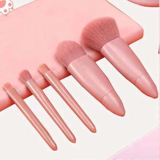 5-in-1 Travel Makeup Brush Set with Built-in Mirror Case – Portable Beauty Kit for Face &amp; Eye Makeup