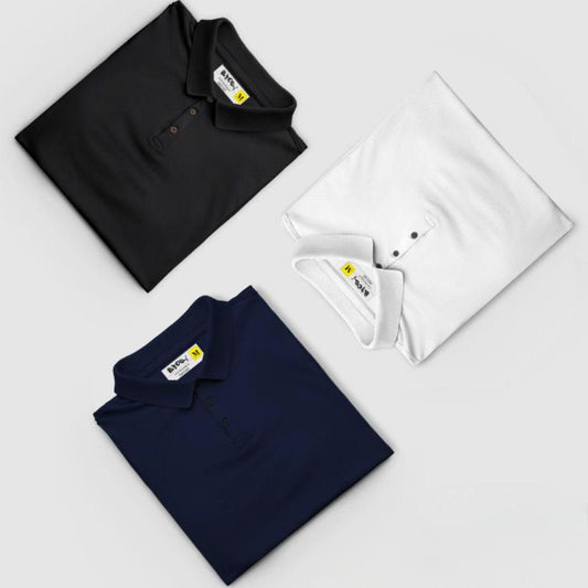 Men's Poly Cotton Polo T-Shirts (Pack of 3) - Half Sleeve, Solid Colors, Regular Fit, Casual Wear
