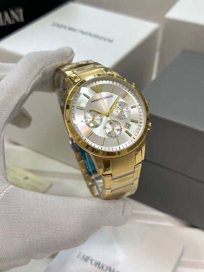 Emporio Armani Men's Royal Gold Stainless Steel Watch with White Dial