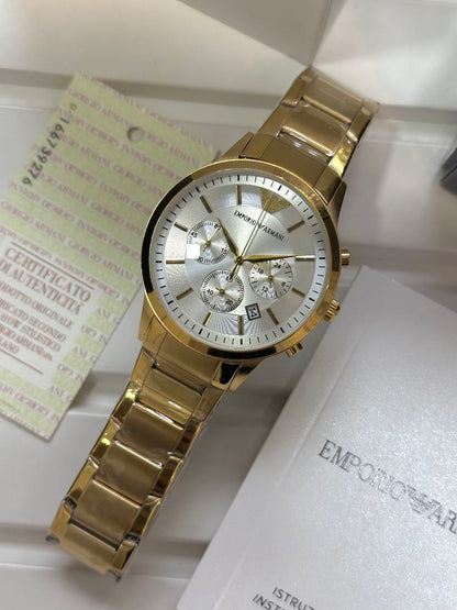 Emporio Armani Men's Royal Gold Stainless Steel Watch with White Dial