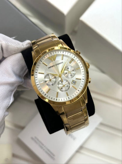 Emporio Armani Men's Royal Gold Stainless Steel Watch with White Dial